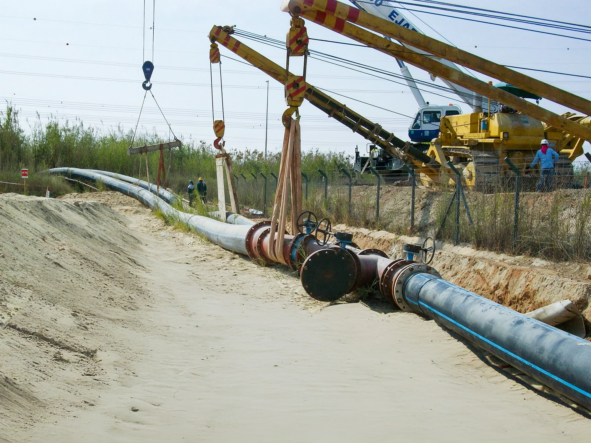 HDPE pipeline setup at industrial site
